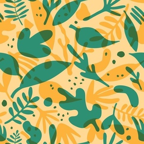 Botanical composition - Teal and Yellow