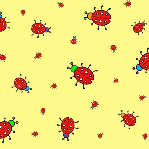 Colorful red ladybugs on yellow -  large print