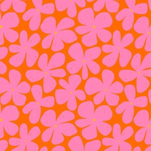 Groovy flowers in bright pink and red - medium scale