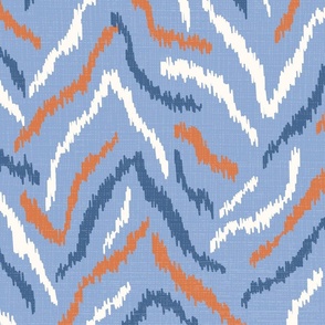 ikat inspired tiger stripes/blue orange/large