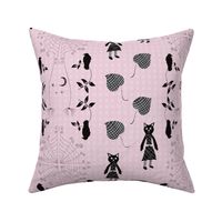 12' Whimsigoth Dollhouse Wallpaper - Pink,  Black with Gingham Highlights