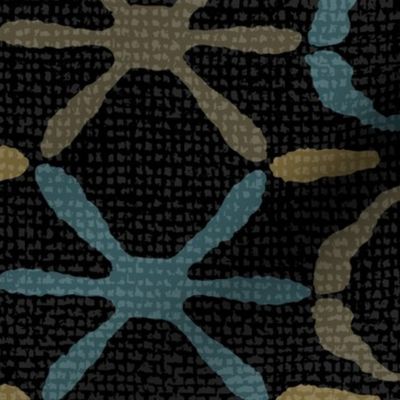 Mod Abstract Star Tortoise - Brown Blue on Black - Large