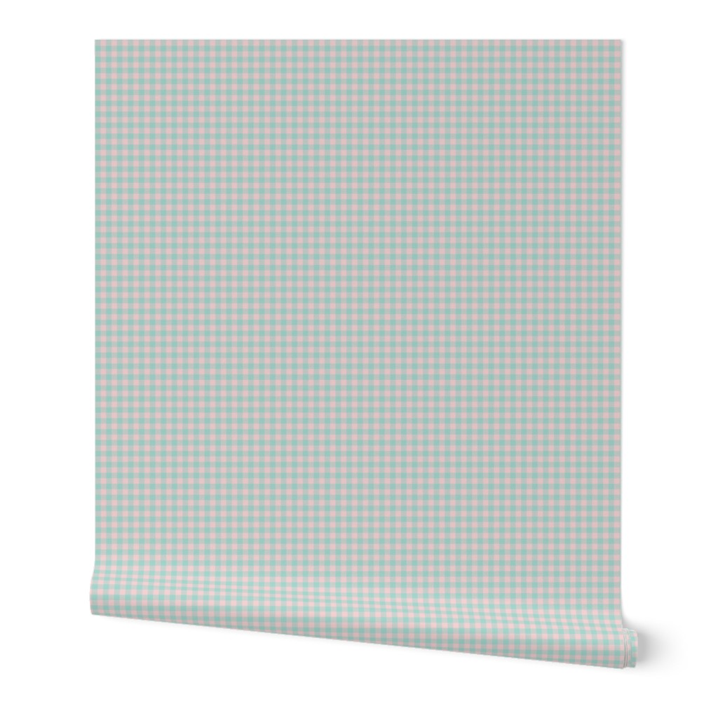 1/4" gingham - dusty aqua and pale pink