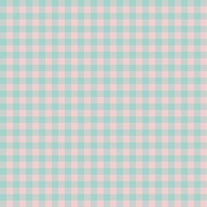 1/4" gingham - dusty aqua and pale pink