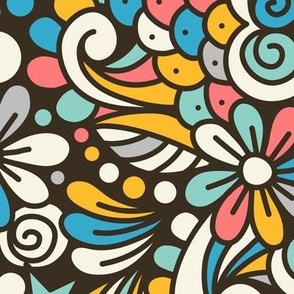 2753 B Medium - retro floral doodle