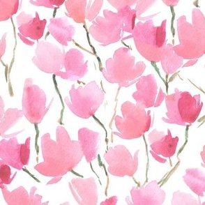 Coral Spring bloom in Milan - watercolor magnolia pink florals - painted loose flowers for home decor wallpaper b141-2