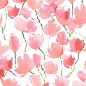 Coral Spring bloom in Milan - watercolor magnolia florals - painted loose flowers for home decor wallpaper b141-4
