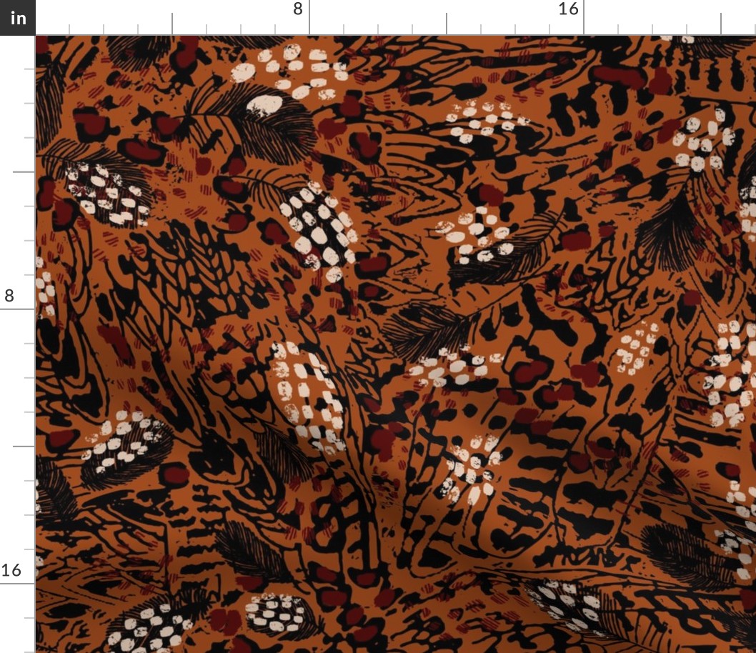Animal print leopard/ feathers burnt sienna
