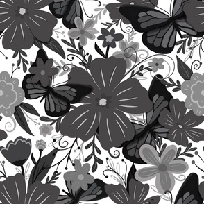 Black and white butterfly garden (medium)