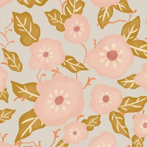 tossed florals pink and gold