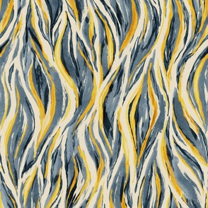 Abstract Animal Stripes in Gold and Blue-Grey - large