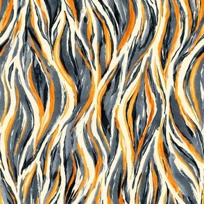 Abstract Animal Stripes in Charcoal and Tangerine - large