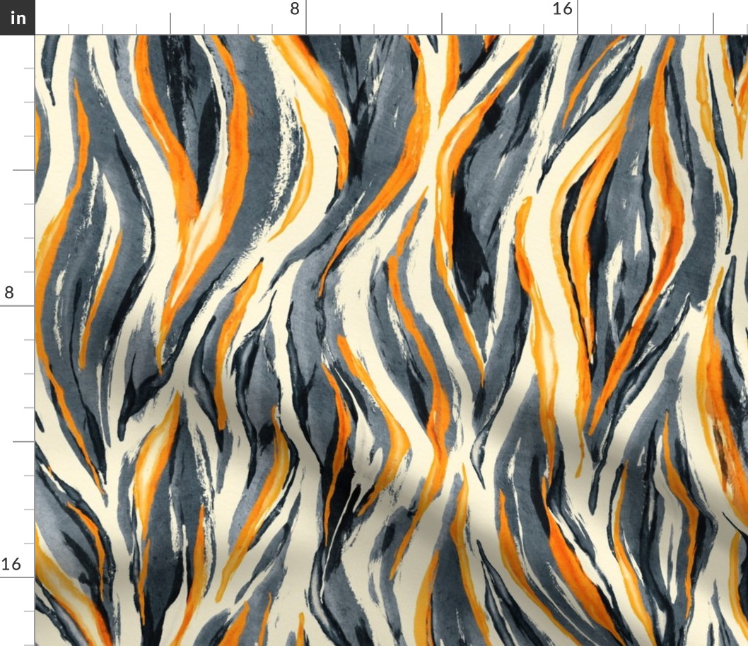 Abstract Animal Stripes in Charcoal and Tangerine - large