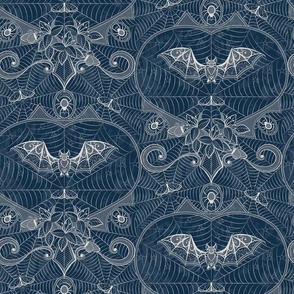 Gothic Lace - Bats - Crow Blue