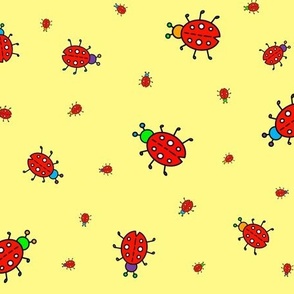Colorful red ladybugs on yellow -  regular scale print