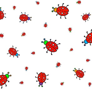 Colorful red ladybugs on white - large print
