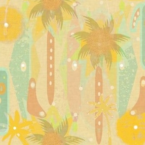 'The Tropical Surf Condo '- © 2023 Vanessa Peutherer -  Californian Mid Mod Palms'  - Medium Scale Wallpaper - Vanessa Peutherer 2023