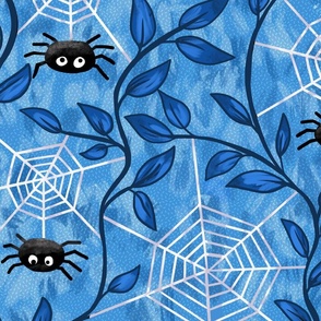 Spiders and spider webs blue wallpaper scale