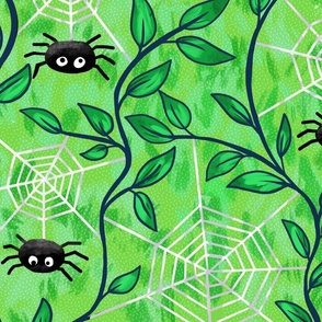 Spiders and webs green wallpaper scale