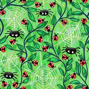 Spiders waiting for Ladybug lunch green normal scale