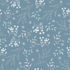 Leaves and Floral on Lighter Blue