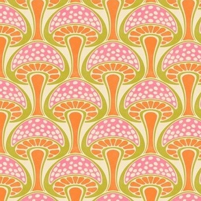 Art Nouveau Mushroom - 3" small - pink, orange, and avocado green 