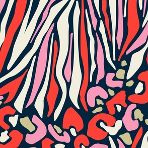 Abstract Animal Print Red and Pink on Navy 24x24 Jumbo Scale
