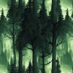 Forest In Green At Night