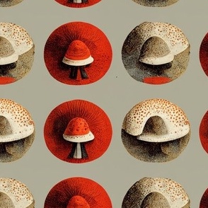 Red Cap Mushrooms Mid Century