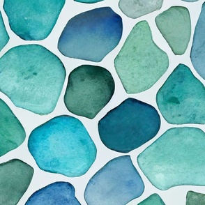 Ocean Vibe Sea glass Watercolor Pattern In Shades Of Blue And Turquoise Large Scale