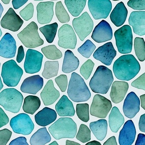 Ocean Vibe Seaglass Watercolor Pattern In Shades Of Blue And Turquoise Smaller Scale