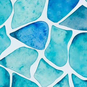 Ocean Vibe Sea Glass Watercolor Pattern In Shades Of Blue