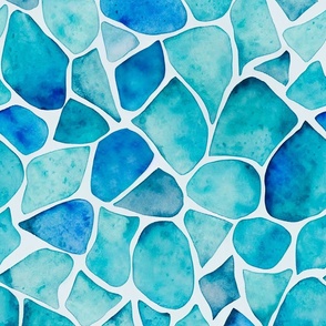 Ocean Vibe Sea Glass Watercolor Pattern In Shades Of Blue Smaller Scale