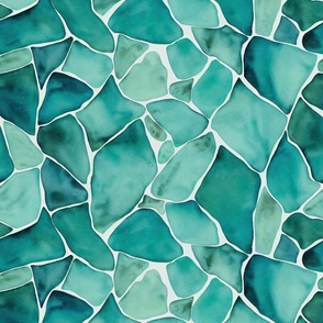 Ocean Vibe Sea Glass Watercolor Pattern In Shades Of Turquoise Smaller Scale