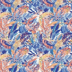 Tropical Oasis - Coral/Blue on White 