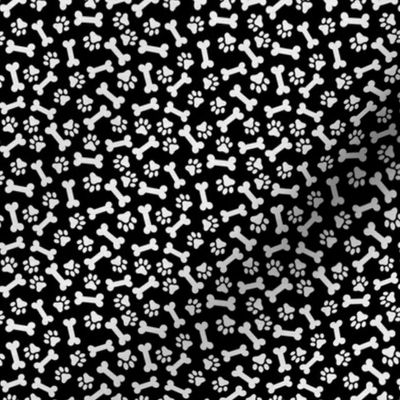 Dog Bone and Paw Pattern Dark Grey and White - MICRO