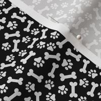 Dog Bone and Paw Pattern Dark Grey and White - MICRO