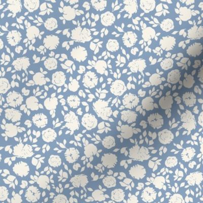 blue and white ditsy floral design
