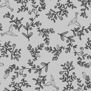 Two Tone grey Budgie Floral Hero Print