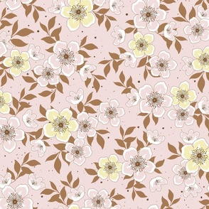 Cherry Blossoms Floral - Butter on Piglet Pink - Large Scale
