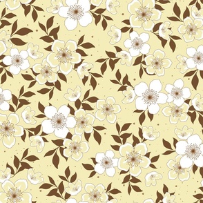 Cherry Blossoms Floral - Butter Yellow & White - Large Scale