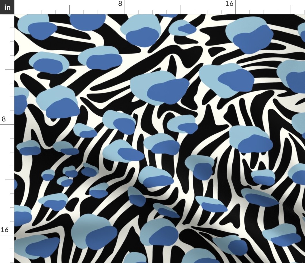 Leopard on Zebra - Large - Blue - Abstract Animal Print, Black, White