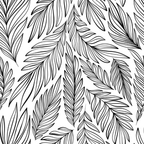 Line Art Flowing Leaves Black and White