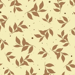 Spring Leaves - Mocha Brown on Butter Yellow - Large Scale