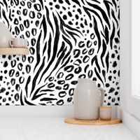 Abstract animal print. Black zebra, leopard print on  white. Natural animal print.