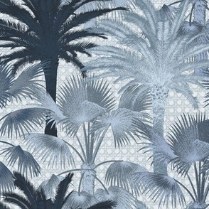 Tropical Palms over Cane webbing  -  Blue