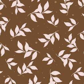 Spring Leaves - Piglet Pink on Chocolate Brown - Large Scale