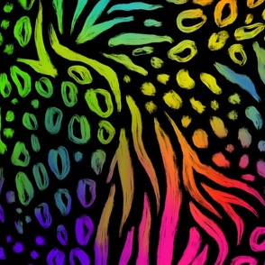 Abstract animal print. Colorful zebra, leopard rainbow print on black