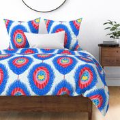 Feather dream animal abstract - large - bright blue, red and pink on white