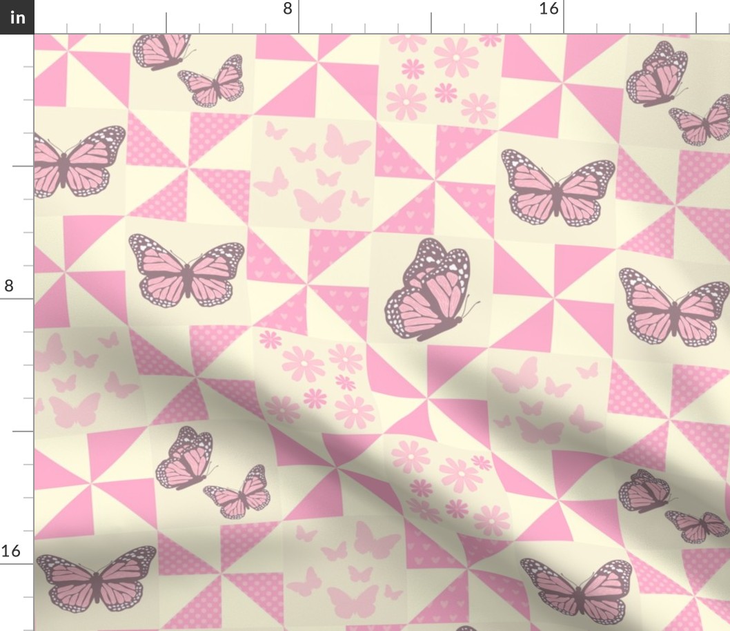 Purple Butterfly and Pink Flower Pin Wheel Cheater Quilt